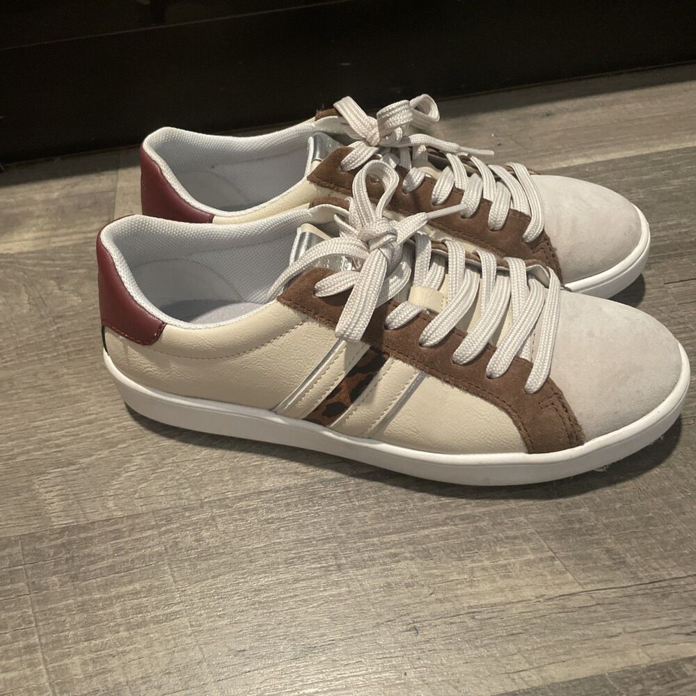 Geox Spherica Respira Cream Leather Suede Leopard Stripe Sneakers Womens US 9